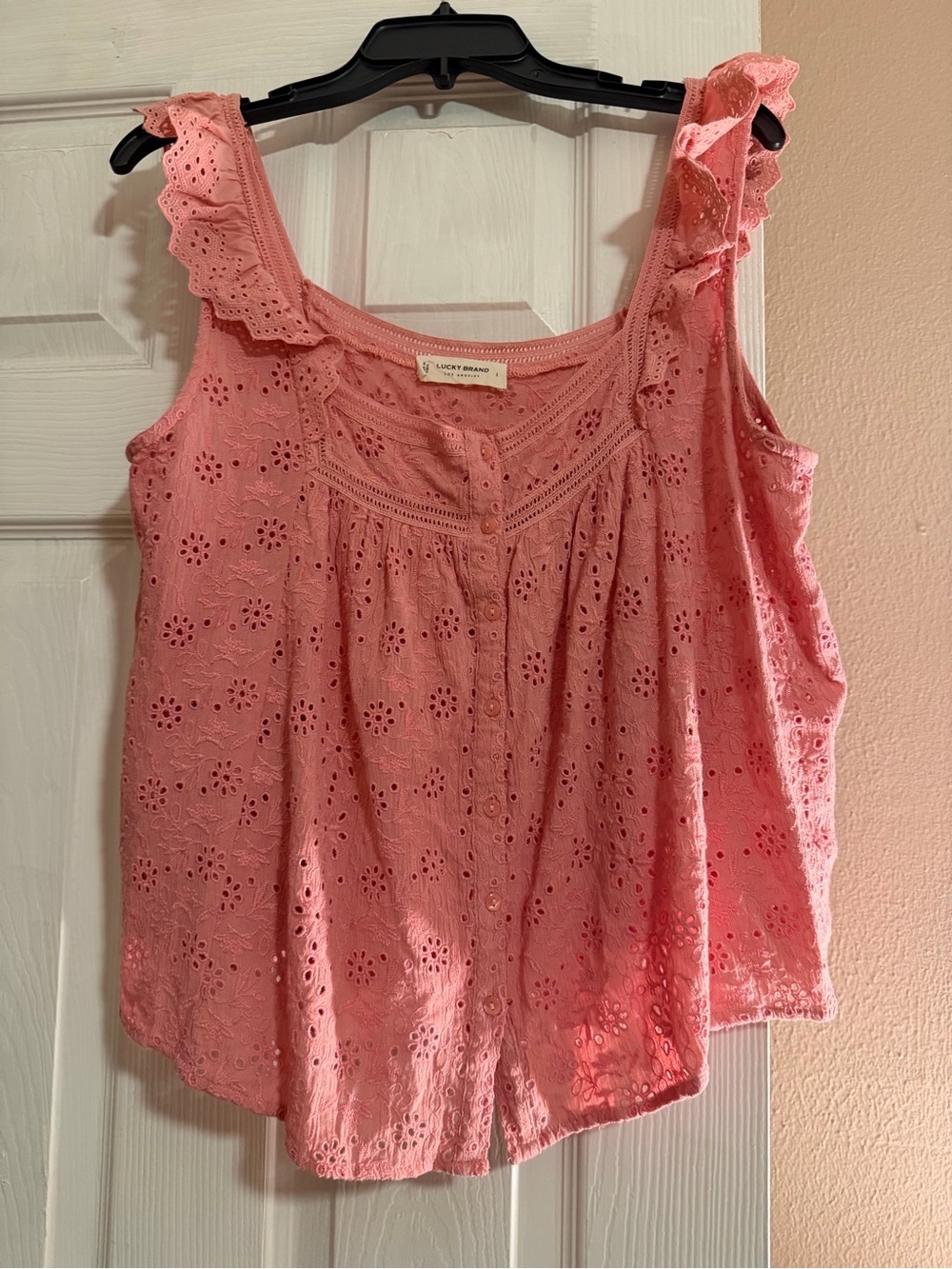 Lucky Brand Coral Pink Eyelet Ruffle Camisole